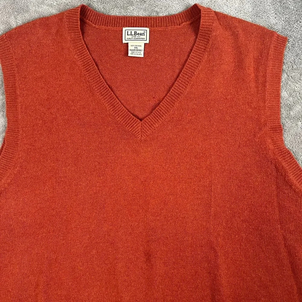 LL Bean Sweater Vest Mens‎ XXL 100% Cashmere Burnt Orange Classic Preppy